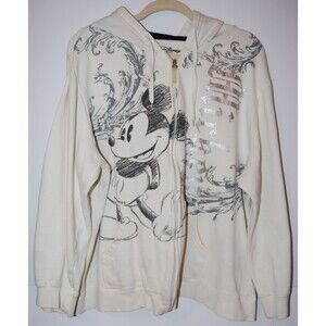 Disney Sweatshirt Full Zip Hoodie Kangaroo Pockets Cream Silver Metallic 2X
